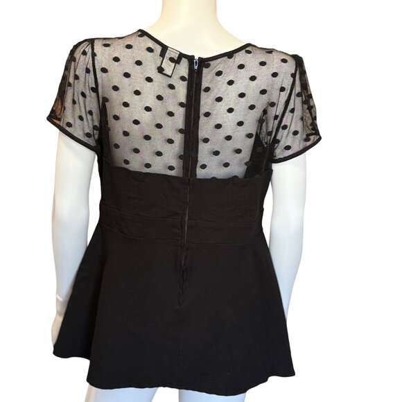 Torrid Black Polka Dot Mesh Top w/Sweetheart Neckline & Zip Back Womens Size 0/L - Picture 2 of 5